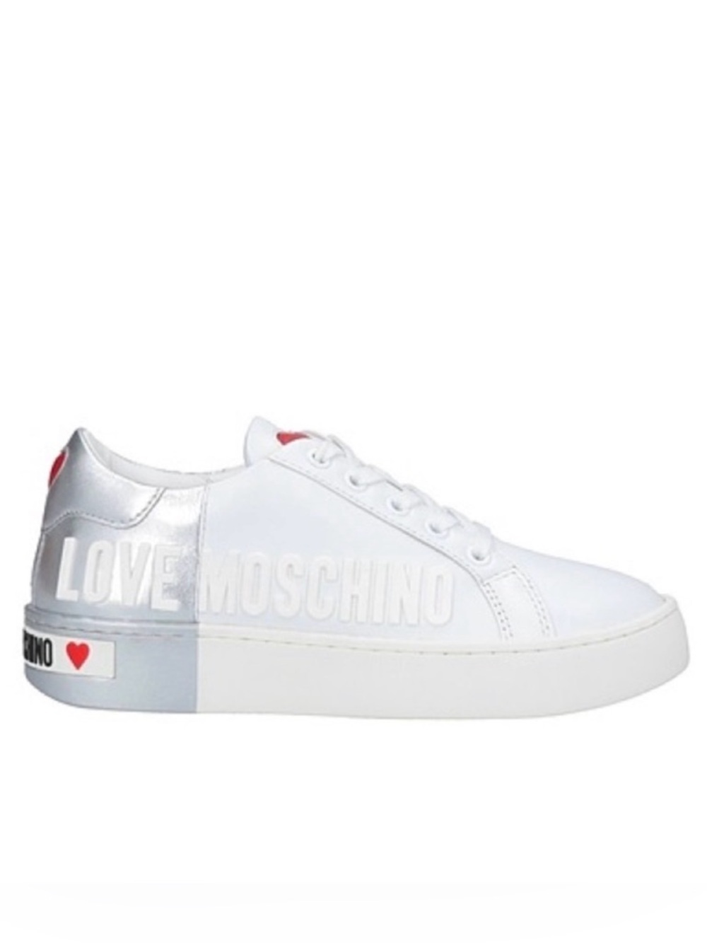 Love Moschino Low Top Leather White/Silver Women’s Sneakers Sz EUR 35 US 5 NIB
